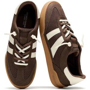 Women's Dark Brown Genuine Leather Memory Foam Lightweight Fashion Sneakers